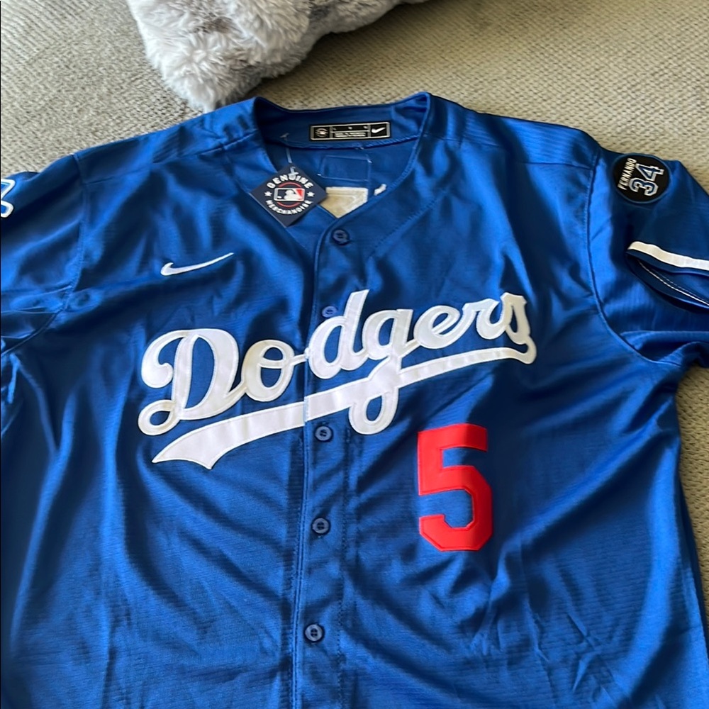 Blue Dodgers Jersey with Red Number